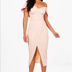 Off the Shoulder Wrap Midi Dress